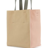 PINK AND BEIGE CALFSKIN SHOPPING BAG WITH GRAY HANDLES