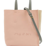 PINK AND BEIGE CALFSKIN SHOPPING BAG WITH GRAY HANDLES