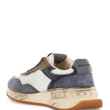 LOW TOP BLUE DENIM SNEAKERS IN LEATHER WITH SUEDE INSERTS AND RUBBER SOLE