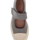 GRAY CALFSKIN LOW-TOP SNEAKERS WITH HOOK-AND-LOOP CLOSURE