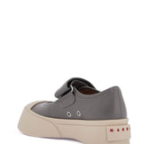 GRAY CALFSKIN LOW-TOP SNEAKERS WITH HOOK-AND-LOOP CLOSURE