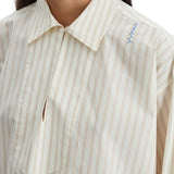 IVORY STRIPED COTTON TOP WITH EMBROIDERED LOGO