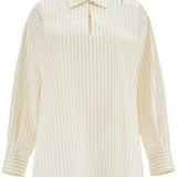 IVORY STRIPED COTTON TOP WITH EMBROIDERED LOGO