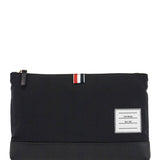 LARGE POUCH WITH GOLD ZIP AND BLACK TRICOLOR STRIPE