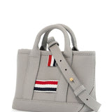 LIGHT GRAY LEATHER MICRO TOOL TOTE BAG WITH TRICOLOR STRIPES