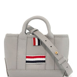 LIGHT GRAY LEATHER MICRO TOOL TOTE BAG WITH TRICOLOR STRIPES