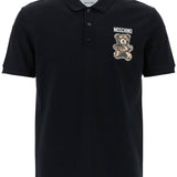 BLACK COTTON POLO WITH BEAR PRINT