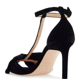 BLACK MEDIUM HEELED VISCOSE SANDALS WITH GOLDEN BUCKLE