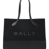 EAST/WEST NYLON AND LEATHER TOTE BAG