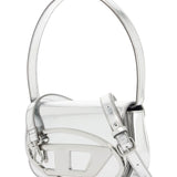 METALLIC SILVER SHOULDER BAG 1DR COMPACT WITH ADJUSTABLE STRAP