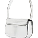 METALLIC SILVER SHOULDER BAG 1DR COMPACT WITH ADJUSTABLE STRAP