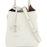 WHITE CALF LEATHER CROSSBODY BAG WITH BURGUNDY DETAILS