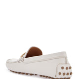 WHITE LIME CALFSKIN DRIVING LOAFER WITH LOW HEEL