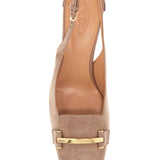 CAPPUCCINO GOAT LEATHER PUMPS WITH METAL BAR