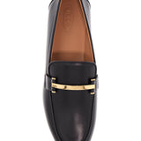 BLACK CALFSKIN WOMEN'S LOAFERS WITH METALLIC BAND