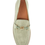 OIL GREEN CALFSKIN LOAFERS WITH LEATHER SOLE AND GOLD DETAIL